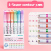 Borrence 8Pcs Kawaii Flowers Line Shaped Highlighter Pens Roller Tip Curve Liner Marker Writing Journaling Drawing Stationery