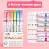 Borrence 8Pcs Kawaii Flowers Line Shaped Highlighter Pens Roller Tip Curve Liner Marker Writing Journaling Drawing Stationery