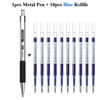 Retractable Stainless Steel Ballpoint Gel Pens,0.5mm Fine Point Bullet Tip Black Blue ink Refill Smooth Writing Grip Signing Pen
