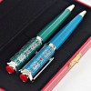 Luxury Red Rhombus Net Pattern Ballpoint Pen Dumont de CT Heptagon Blue / Green Barrel Silver Trim With Serial Number