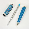 Luxury Red Rhombus Net Pattern Ballpoint Pen Dumont de CT Heptagon Blue / Green Barrel Silver Trim With Serial Number