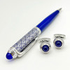 YAMALANG CT Luxury Classic Blue Circle Pattern Covered Lacquer Barrel Ballpoint Pen Silver Trim Writing Smooth Stationery