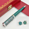 LAN CT Ballpoint Pen Cufflinks Set Heptagon Blue / Green Barrel Luxury Red Rhombus Net Pattern Silver Trim With Serial Number