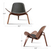 Mid Century Lounge Chair Replica Shell Chair Modern Tripod Lounge Chair Wood Living Room Chairs with Black PU Leather Chairs