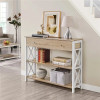 Alden Design Wood and Iron Console Table 1 Drawer & 2 Shelves, Light Oak with White Frame Console Table for Living Room