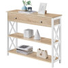 Alden Design Wood and Iron Console Table 1 Drawer & 2 Shelves, Light Oak with White Frame Console Table for Living Room