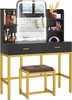 Vanity Desk with LED Lighted Mirror, Vanity table with Cushioned Stool, Modern Dressing Table with 2 Storage Drawers for Bedroom