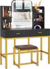 Vanity Desk with LED Lighted Mirror, Vanity table with Cushioned Stool, Modern Dressing Table with 2 Storage Drawers for Bedroom