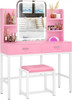 Vanity Desk with LED Lighted Mirror, Vanity table with Cushioned Stool, Modern Dressing Table with 2 Storage Drawers for Bedroom