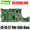 X510UA Laptop Motherboard For Asus X510UN X510UR X510UAR X510UNR X510UQ X510U S510U X510UF Mainboard I3 I5 I7 7th or 8th Gen CPU