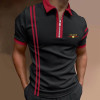 Men's Polo Stripe T-shirt Golf Zipper Fashion Casual Breathable Short