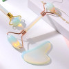 Opalite Quartz Crystal Roller for Face and Gua Sha Set - Beauty Cosmetic Facial Skin Roller Opal Jade GuaSha Care Massager Tool