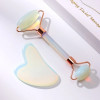 Opalite Quartz Crystal Roller for Face and Gua Sha Set - Beauty Cosmetic Facial Skin Roller Opal Jade GuaSha Care Massager Tool