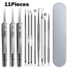 11Pieces Professional Tweezers Acne Remover German Ultra-fine No. 5 Cell Pimples Blackhead Clip Facial Pore Cleaning Care Tool