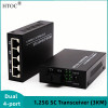 HTOC Double Ended 4 Port RJ45 Gigabit Ethernet Fiber Media Converter Built-in UTP Module SC 10/100/1000M Single Mode (3KM)