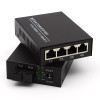 HTOC Double Ended 4 Port RJ45 Gigabit Ethernet Fiber Media Converter Built-in UTP Module SC 10/100/1000M Single Mode (3KM)