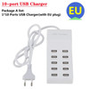 10 USB Charger Station Splitter 60W Mobile Phone Charger HUB Smart IC Charge Universal for iPhone Samsung Mp3 Tablet Etc
