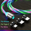 MVQF 3in1 Magnetic Flow Luminous Lighting Charging Mobile Phone Cables Cord Charger Wire for Xiaomi LED Micro USB C for Iphone