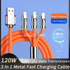 3 In 1 6A 120W Charging Cord Micro USB Type-c 1.2M/2M Liquid Silicone USB Mobile Phone Charger Cable For iPhone Huawei Samsung