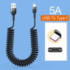 66W 5A USB Type C Data Cable Spring Pull Telescopic For Xiaomi Redmi Samsung Android Phone Charge Car USB Cable