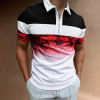 Men's Polo T shirt Colorful striped printed zipper pullover summer