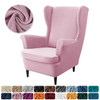 Solid Velvet Soft Warm Wing Armchair Covers High Elasticity Wing Back Stretch Chair Cover Single Sofa Cushion Slipcovers Xmas