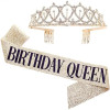 Bling Rhinestone Crystal Crown Birthday Anniversary Decoration Happy 18 21 30 40 50th Satin Sash Party Supplies