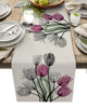 Spring Blue Tulip Flower Linen Table Runner Wedding Decoration Anti-stain Table Runner Dining Table Holiday Party Table Decor