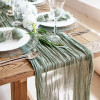 Green Gauze Table Runner Burlap Cheesecloth Table Setting Dining Rustic Country Wedding Birthday Decor Boho Table Linens