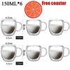 2-6pcs Double-layer Wall Transparent Cup Coffee Milk Drink Mug High Borosilicate Glass Drinkware Heat Resistant Household Office 2-6pcs Double-layer Wall Transparent Cup Coffee Milk Drink Mug High Borosilicate Glass Drinkware Heat Resistant Household Office