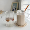 Stripe Glass Coffee Mugs Large Capacity Tumbler Milk Juice Water Cup with Handle Transparent Mug Dessert Breakfast Cup Drinkware