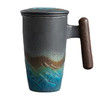 Ceramic Tea Cup Vintage Luxury Thermal Mug with Infuser Lid Coffee Mugs Beer Drinkware Wooden Handle 400ML Personalized Gifts