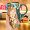 600ml Coffee Cup Mug With Lid Large Capacity Cartoon Girl With Cover Original Mugs Cups and Mugs Mug for Tea Drinkware Beautiful