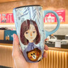 600ml Coffee Cup Mug With Lid Large Capacity Cartoon Girl With Cover Original Mugs Cups and Mugs Mug for Tea Drinkware Beautiful