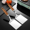 Stainless Steel Square Head Steak Cooking Spatula Wood Handle Pizza Shovel Pancake Beef Turner Scraper BBQ Utensils For Kitchen