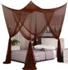 Luxurious Four-Door Big Bedroom Decor Mosquito Net Canopy - King/Queen Double Size, Fashion Coffee Color Netting Bedroom Decor