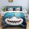 90gsm matte polyester bedding 3-piece set, skin friendly, warm, comfortable, 1 duvet cover+2 pillowcases, cartoon shark print