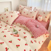 Fashion Ins Duvet Cover Set Pillowcase Flat Sheet No Filler Cream Red Heart Girls Boys Twin Queen Size Bed Linens Home Decor