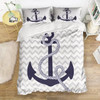 Anchor Nautical Steamboat Bedding Set Ocean Coastal Theme Blue and White Strip Quilt Cover for Kids Adults King Size Duvet Cover