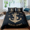 Anchor Nautical Steamboat Bedding Set Ocean Coastal Theme Blue and White Strip Quilt Cover for Kids Adults King Size Duvet Cover