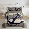 Anchor Nautical Steamboat Bedding Set Ocean Coastal Theme Blue and White Strip Quilt Cover for Kids Adults King Size Duvet Cover