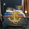 Anchor Nautical Steamboat Bedding Set Ocean Coastal Theme Blue and White Strip Quilt Cover for Kids Adults King Size Duvet Cover