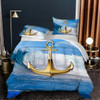 Anchor Nautical Steamboat Bedding Set Ocean Coastal Theme Blue and White Strip Quilt Cover for Kids Adults King Size Duvet Cover