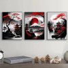 3pcs Frameless Japanese Natural Landscape Canvas Painting Black And Red Posters Vintage Ink Art Wall Prints For Living Room Home