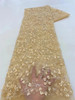 Gorgeous Gold African Handmade Beads Laces Fabrics Luxury Nigerian Sequins Mesh Lace Fabric For Party Dress