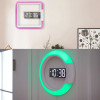 LED Wall Alarm Clock,Remote Control Digital Clock with Alarm/Temperature Ring Round Square Hollow Wall Light with RGB Light