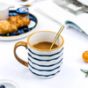 YWDL 4pc Japanese Ceramic Coffee Mug Set Milk Oats Breakfast Cup With Spoon Lid Handgrip Mug Home Drinkware Set Bumpy Surface