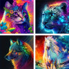 5D DIY Diamond Painting Colorful Animal Head Cat Leopard Wolf Full Diamond Handmade Diamond Embroidery Mosaic Home Decoration