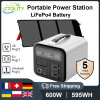 LiFePo4 Portable Solar Power Station 600W/595Wh Camping Outdoor Generators 110 220V Battery Backup Mobile 100W/200W Solar Panel