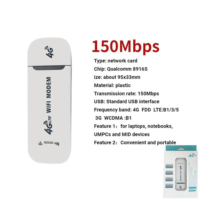 4G LTE Wireless USB Dongle WiFi Router 150Mbps Mobile Broadband Modem ...